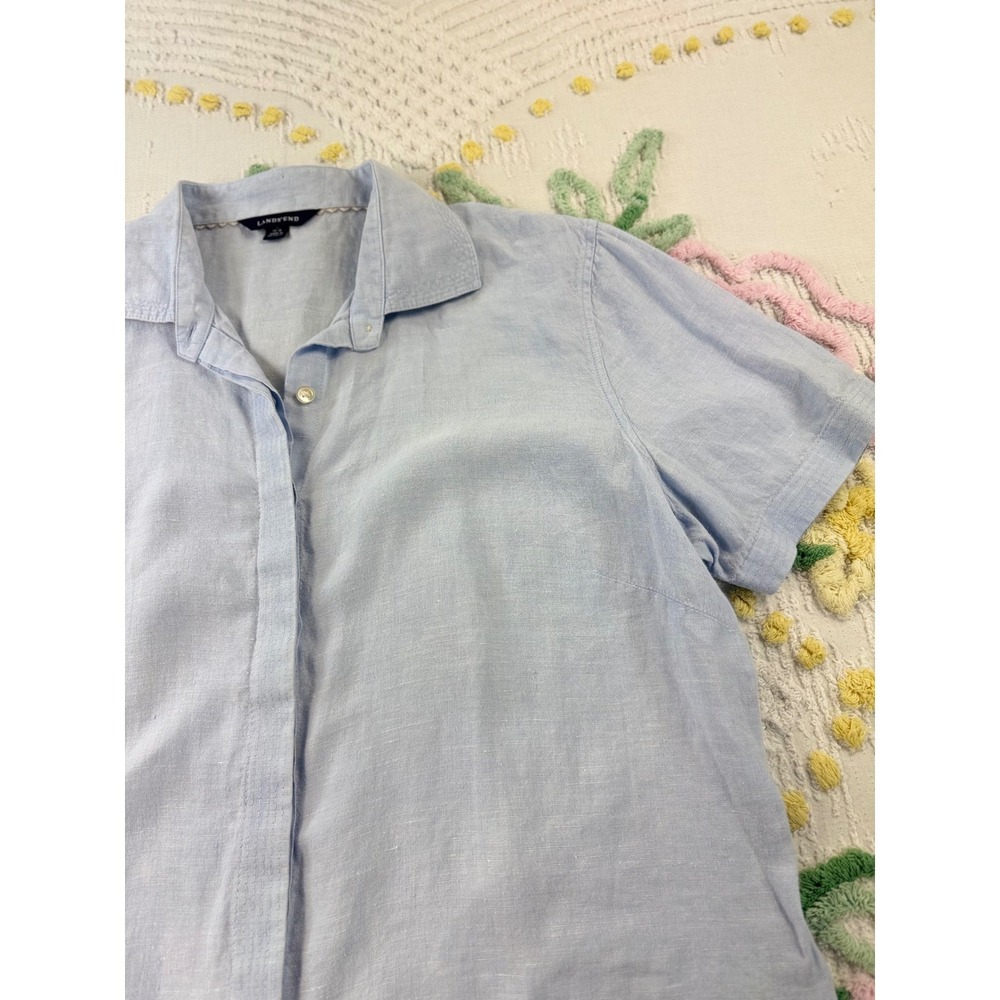 Lands' End Linen Short Sleeve Button Up Shirt Womens Large Light Blue - Picture 4 of 9